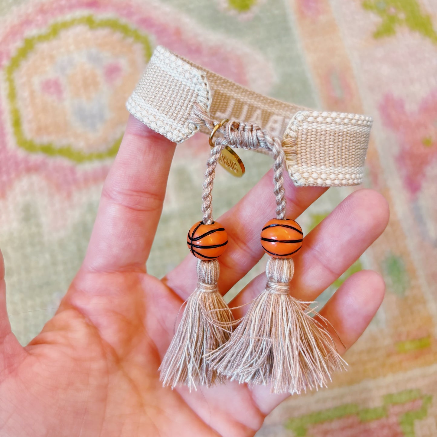 Basketball mom with basketball charms tassel bracelet