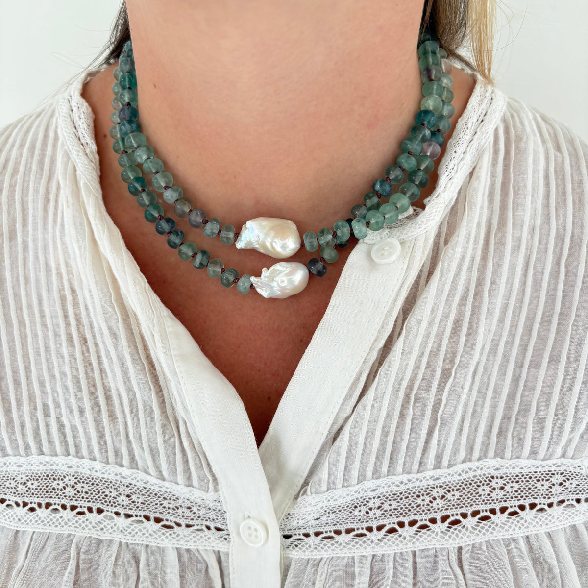 Eloise hand knotted genuine pearl necklace