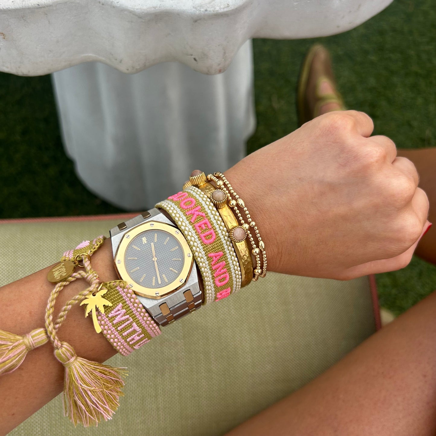 Booked and busy chartreuse tassel bracelet