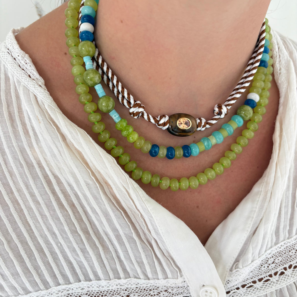 Chartreuse hand knotted stone necklace