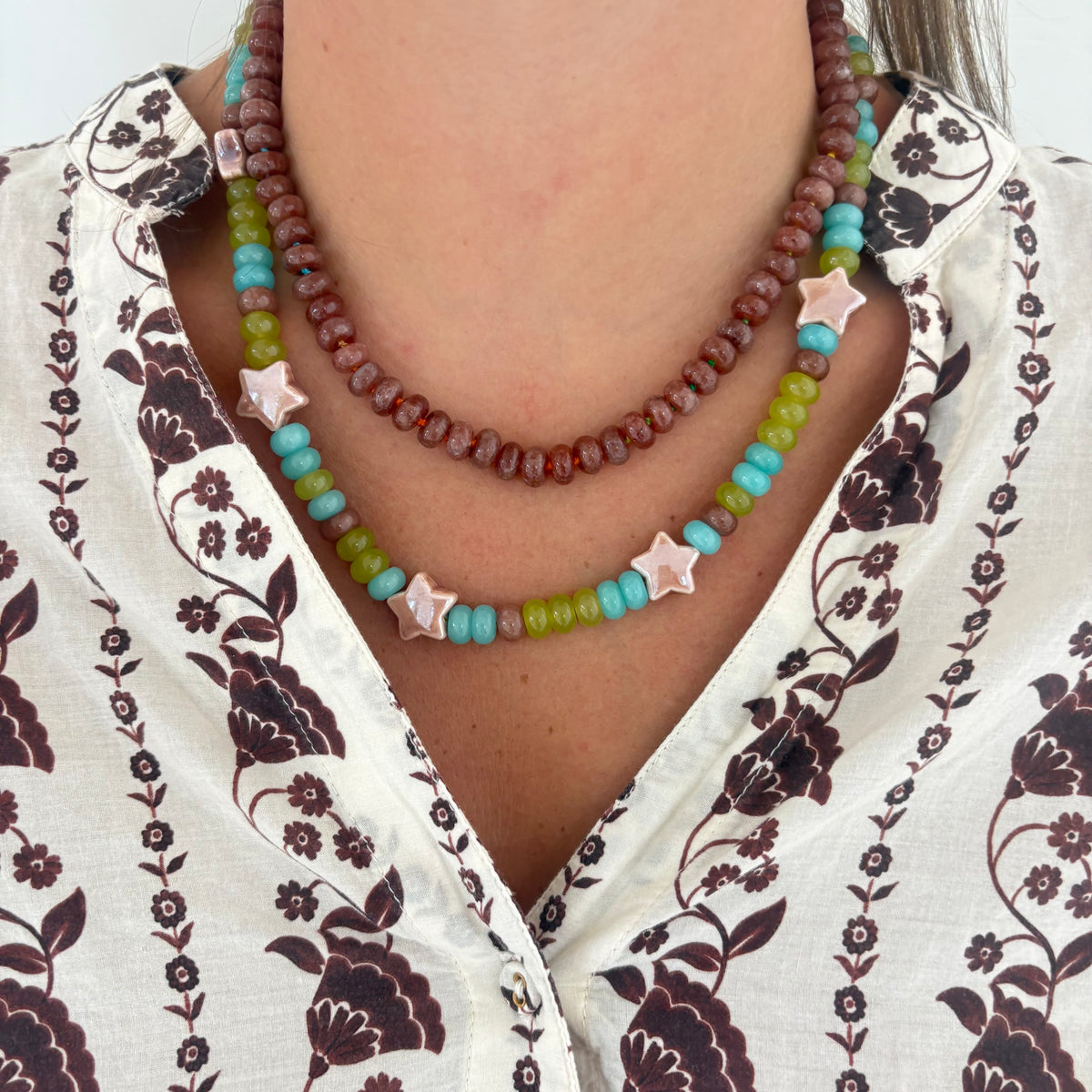 Chocolate brown hand knotted stone necklace