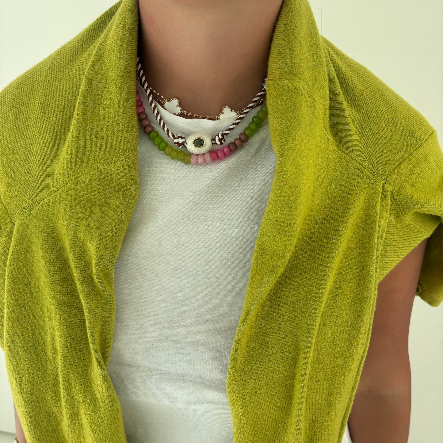 Celeste chartreuse and brown stone necklace