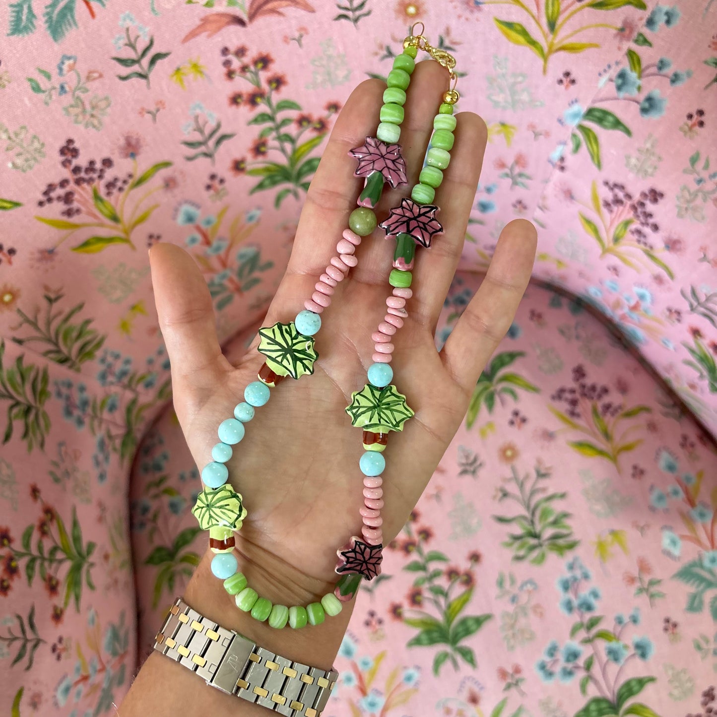 Whimsy palm tree beaded necklace