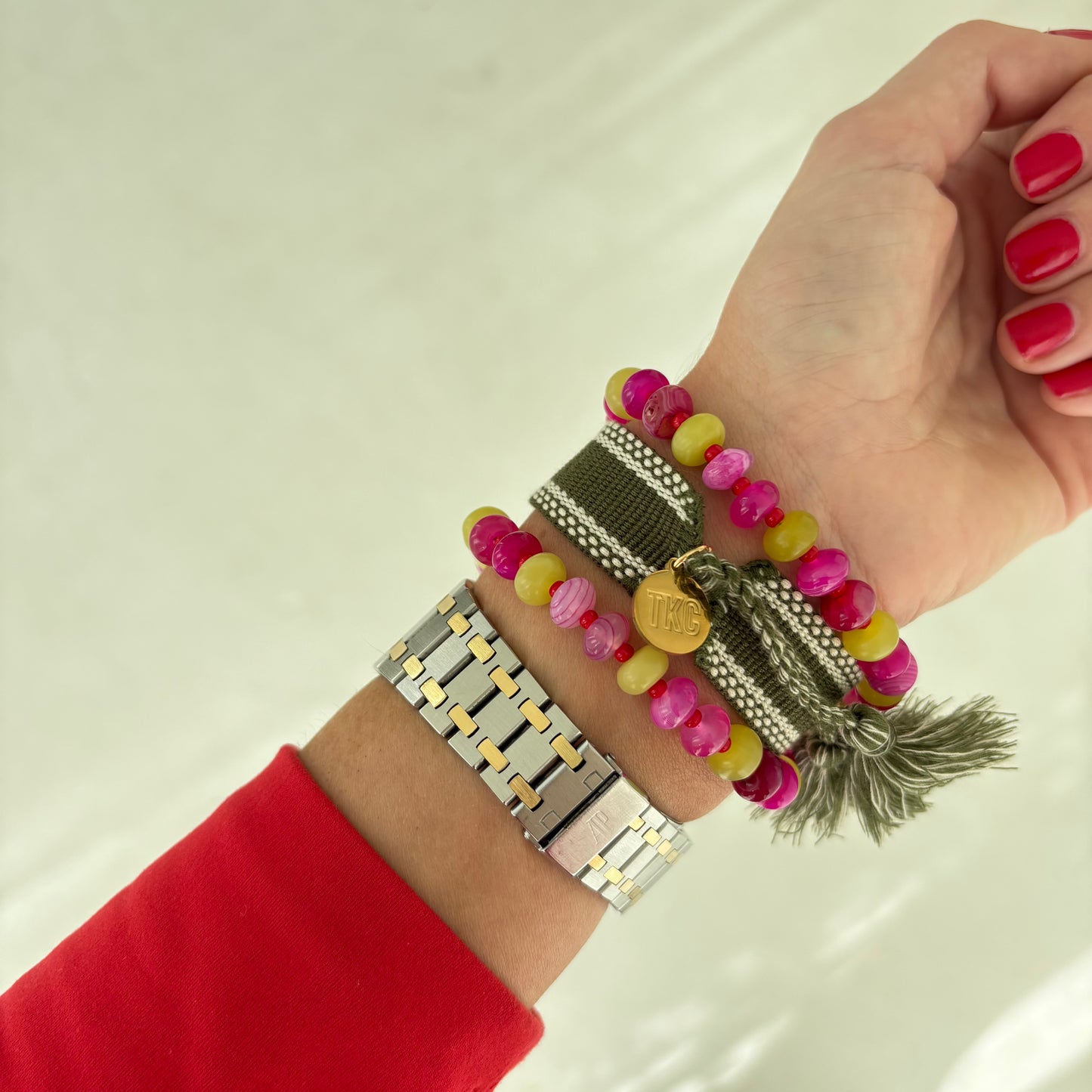 Holly bracelet red, pink & chartreuse stones