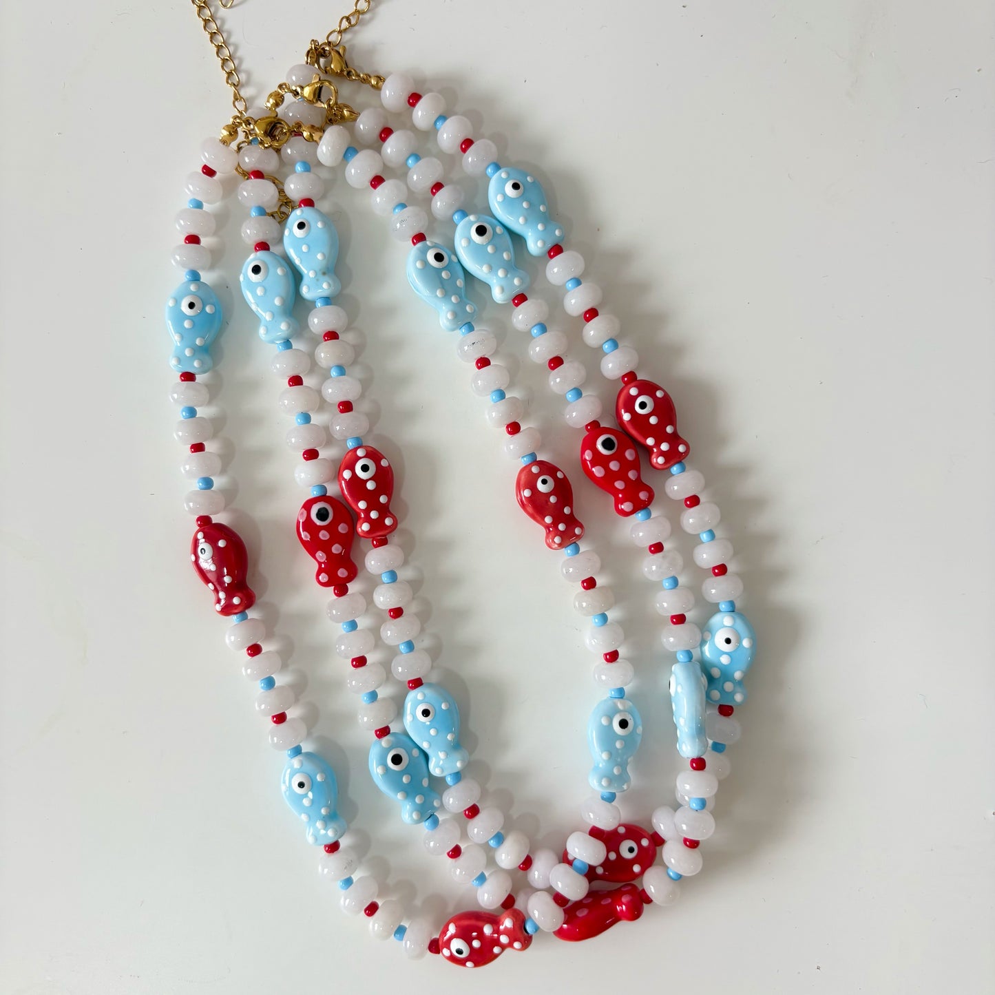 Rosie fish necklace red and blue