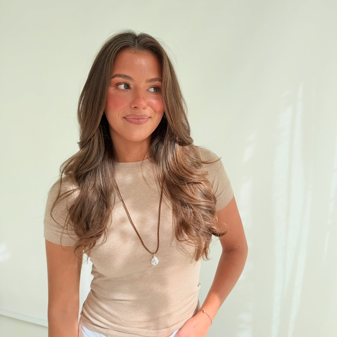 Freshwater pearl necklace with brown stone