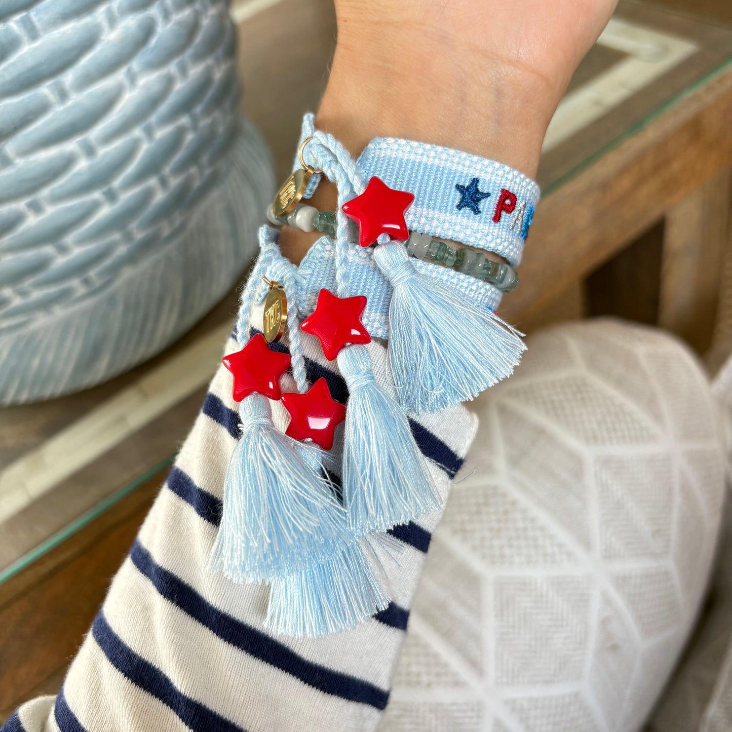 Party in the USA embroidered tassel bracelet with star charms