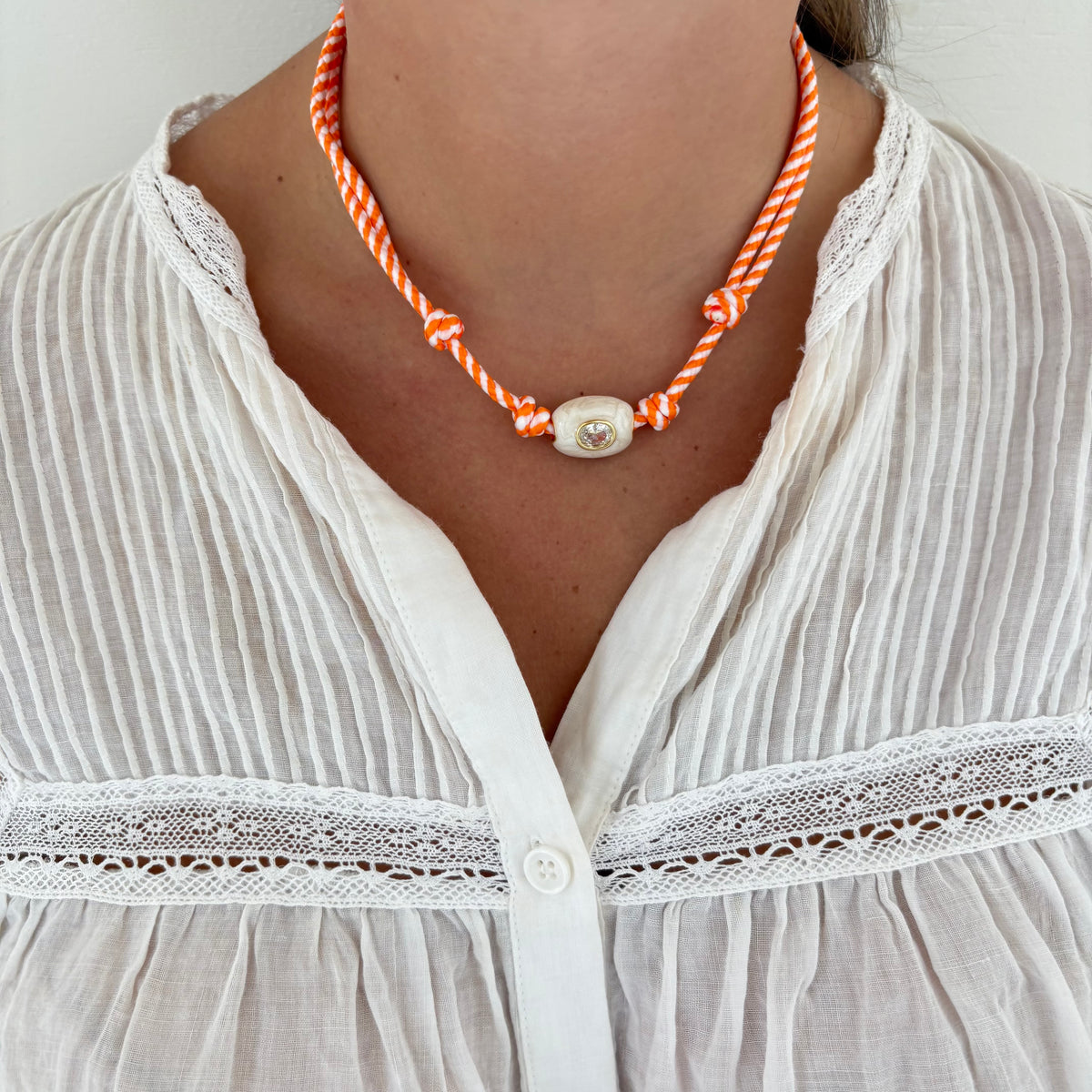 Orange stripe cord game day necklace