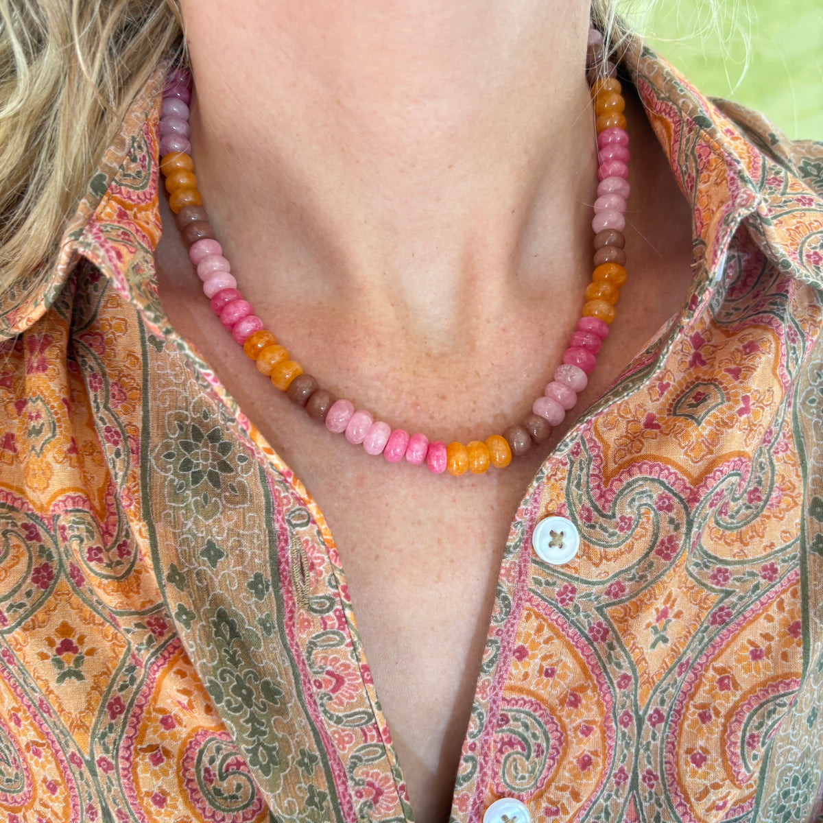 Penelope brown pink and orange necklace