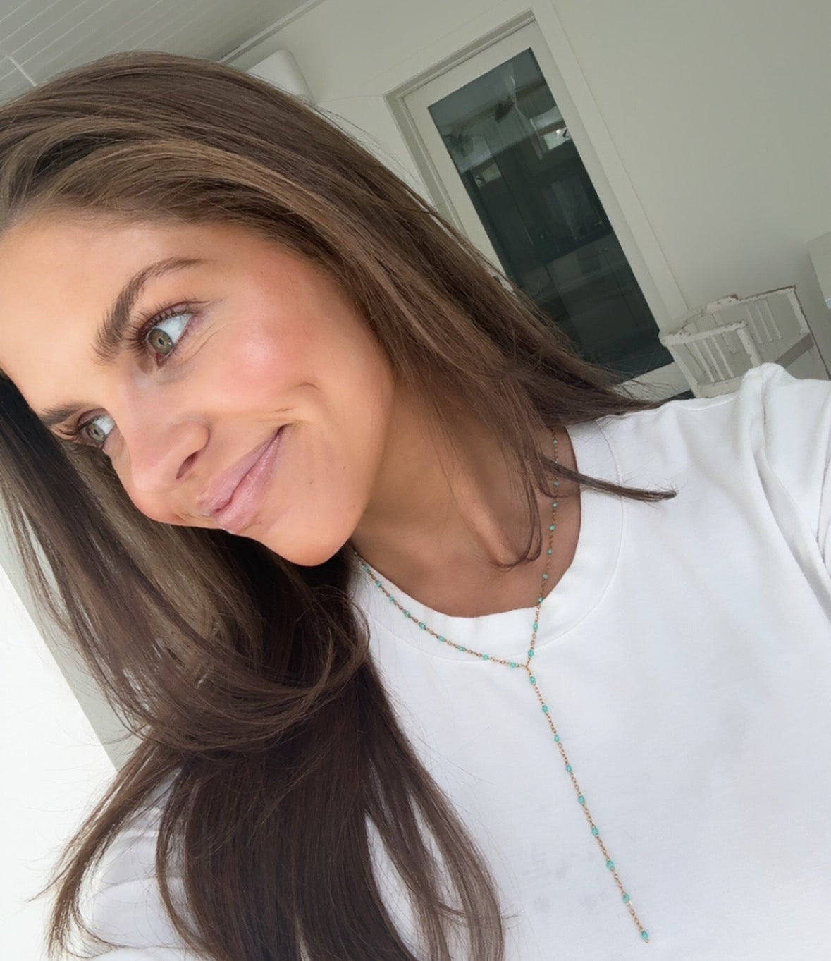 Eliza blue dainty lariat necklace