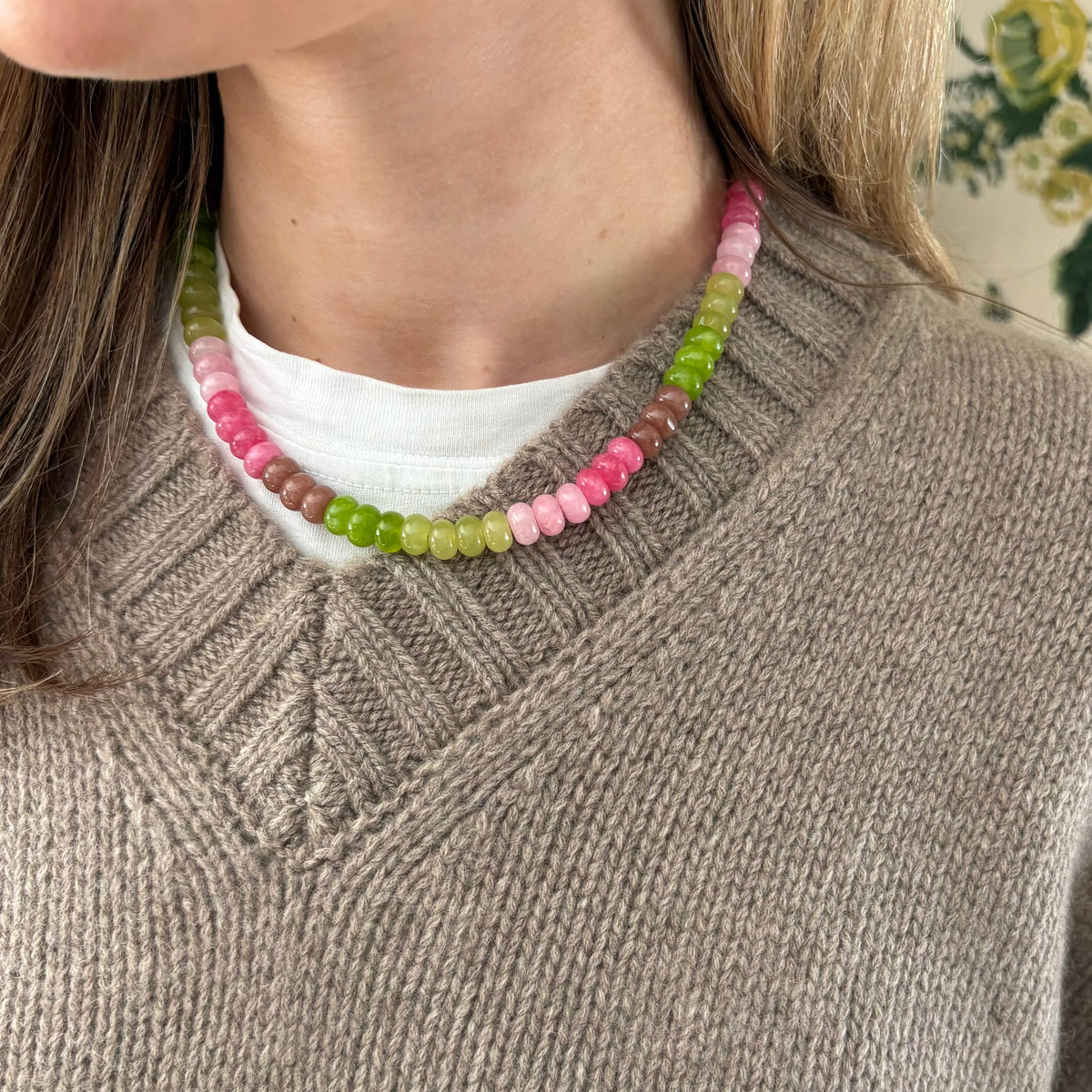 Celeste chartreuse and brown stone necklace