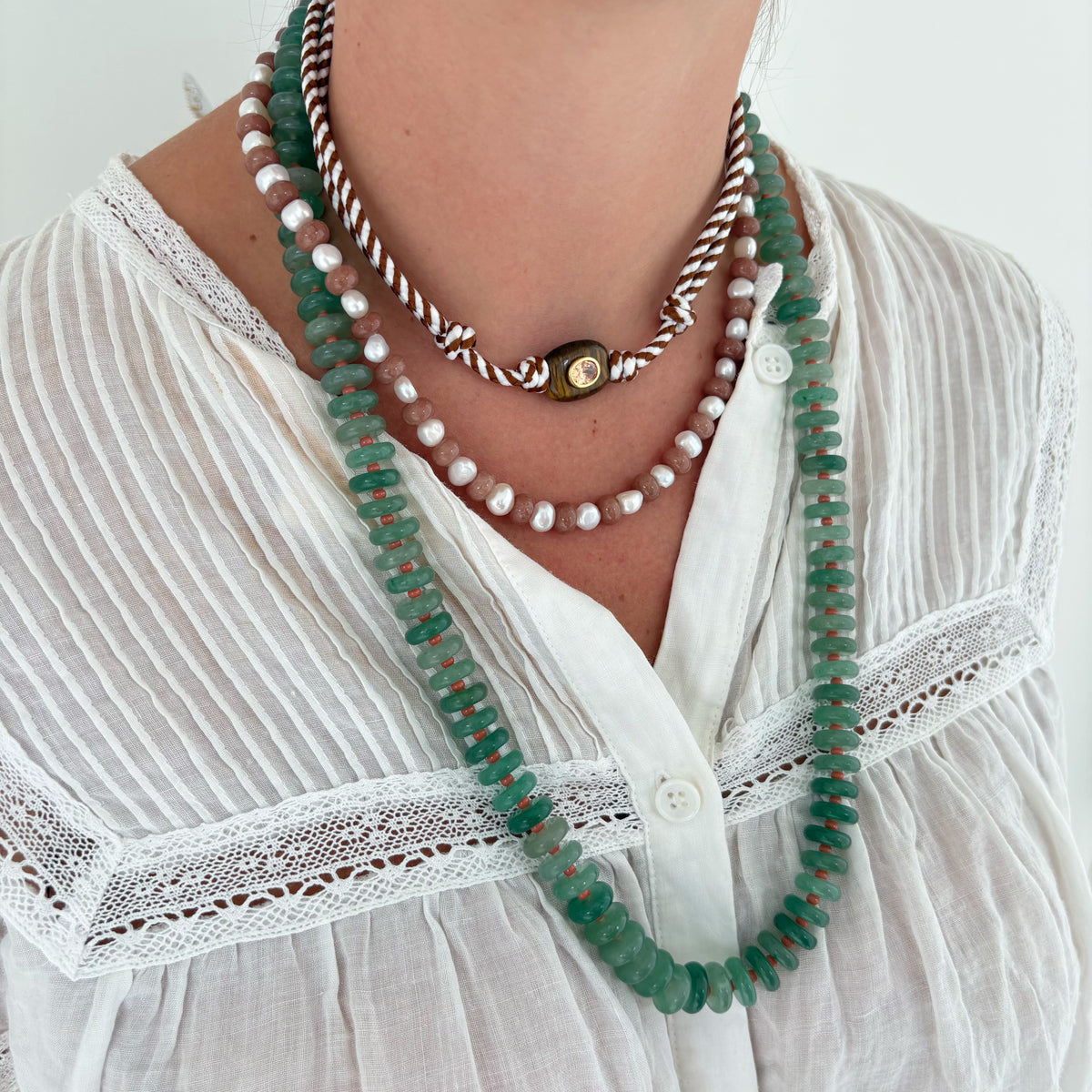 Sophia long green glass necklace