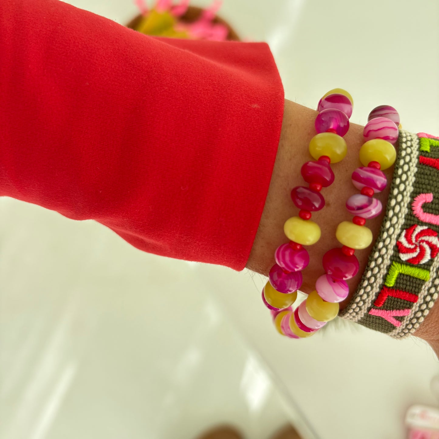 Holly bracelet red, pink & chartreuse stones