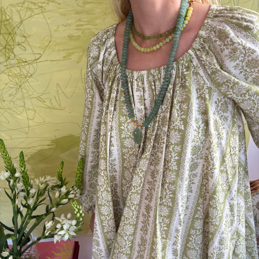 Catch of the day long necklace with green fish charm