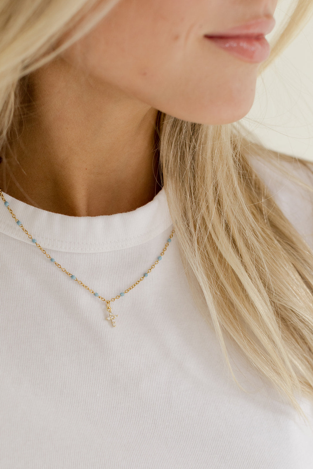 Camille dainty diamond cross necklace