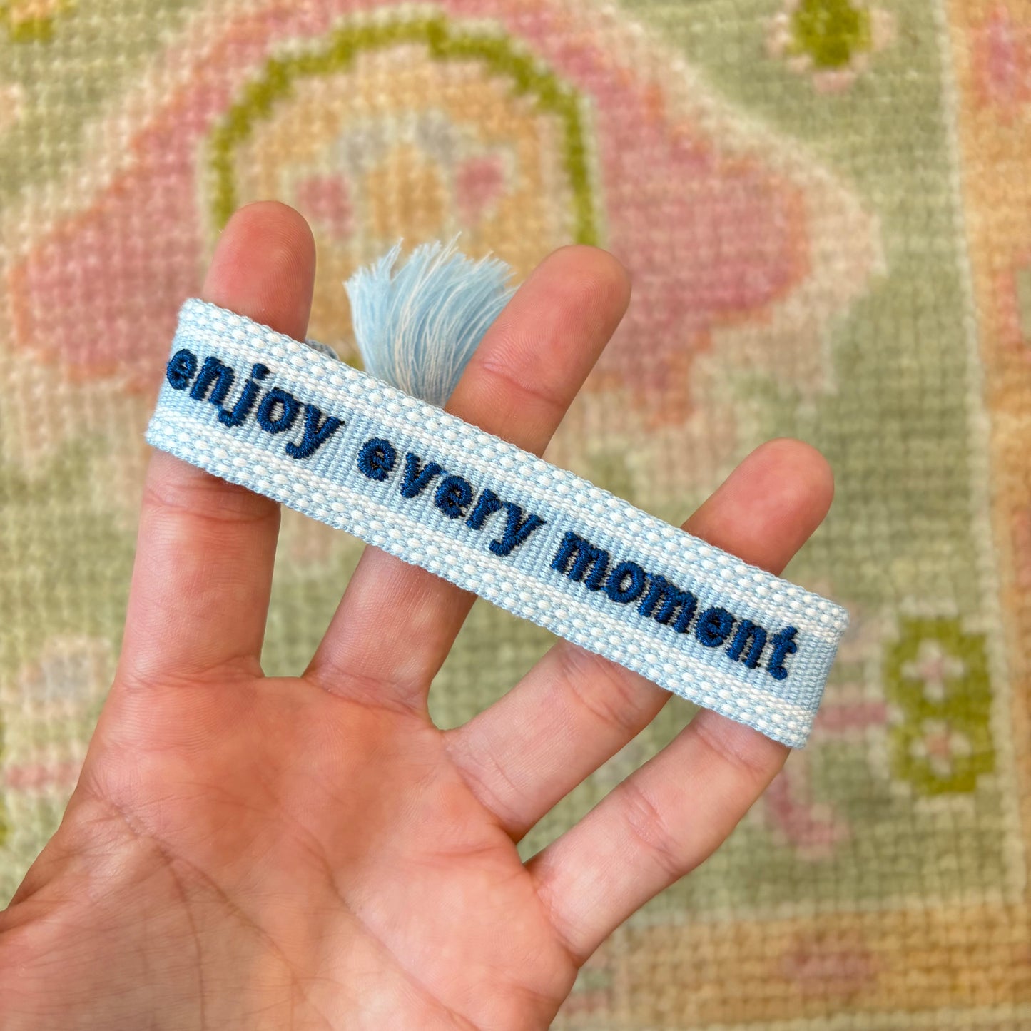 Enjoy every moment embrodiered tassel bracelet