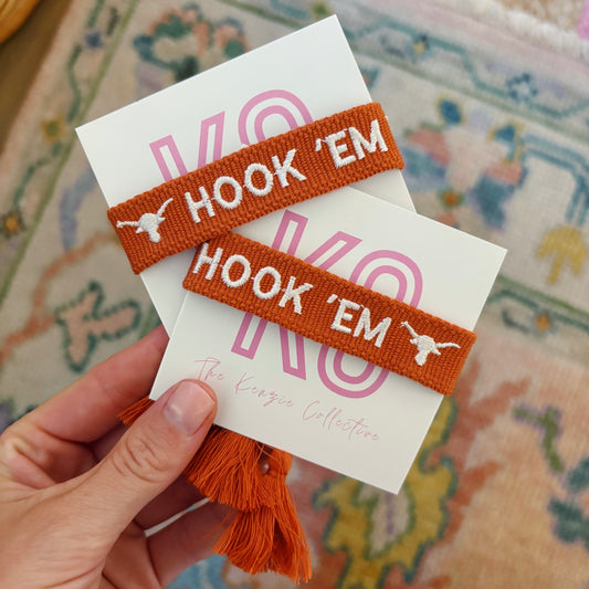 Hook ‘em embroidered tassel bracelet
