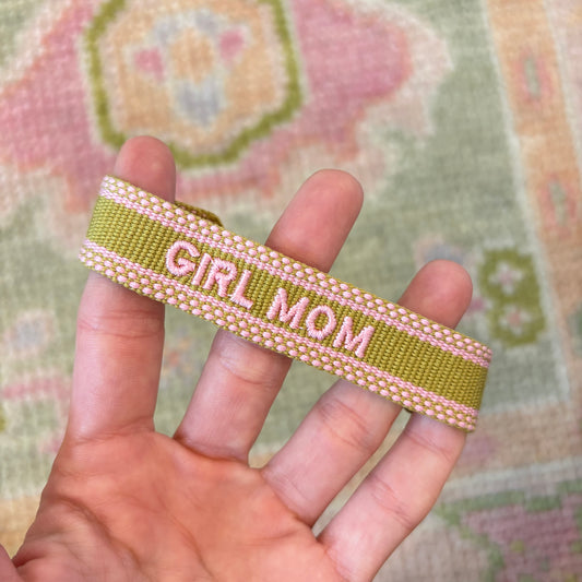 Girl mom chartreuse and pink tassel bracelet