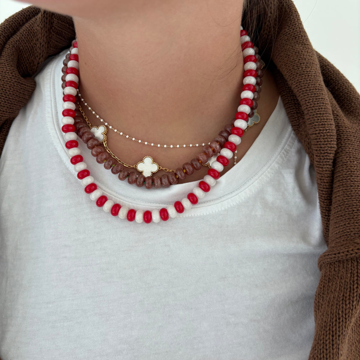 Red and white beaded necklace game day
