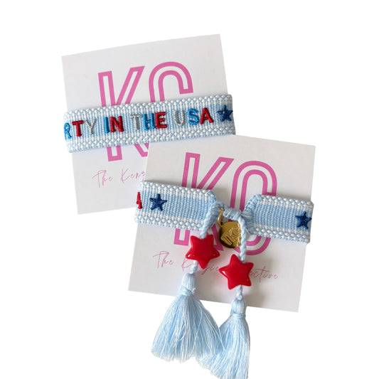 Party in the USA embroidered tassel bracelet with star charms