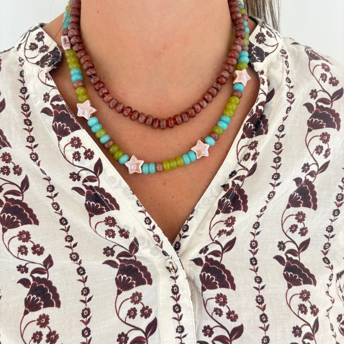Chocolate brown hand knotted stone necklace