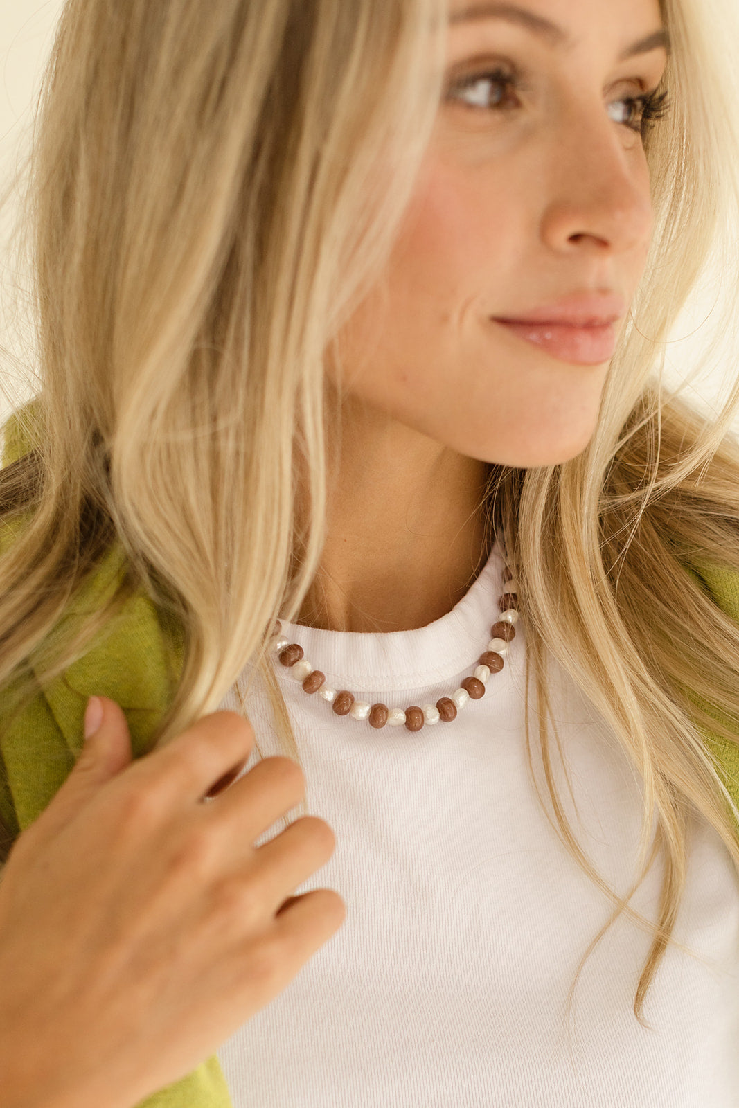 Gia freshwater pearl and brown stone necklace