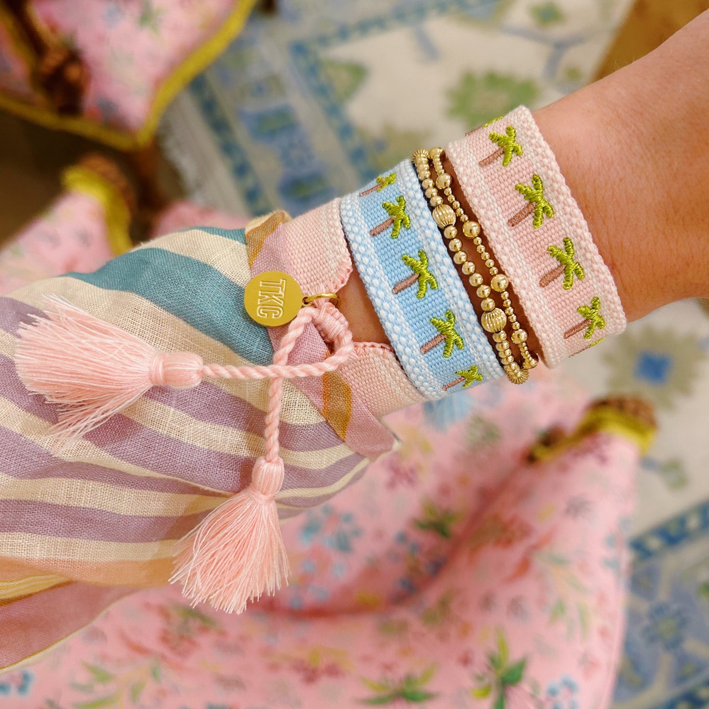 Blue palm tree tassel bracelet