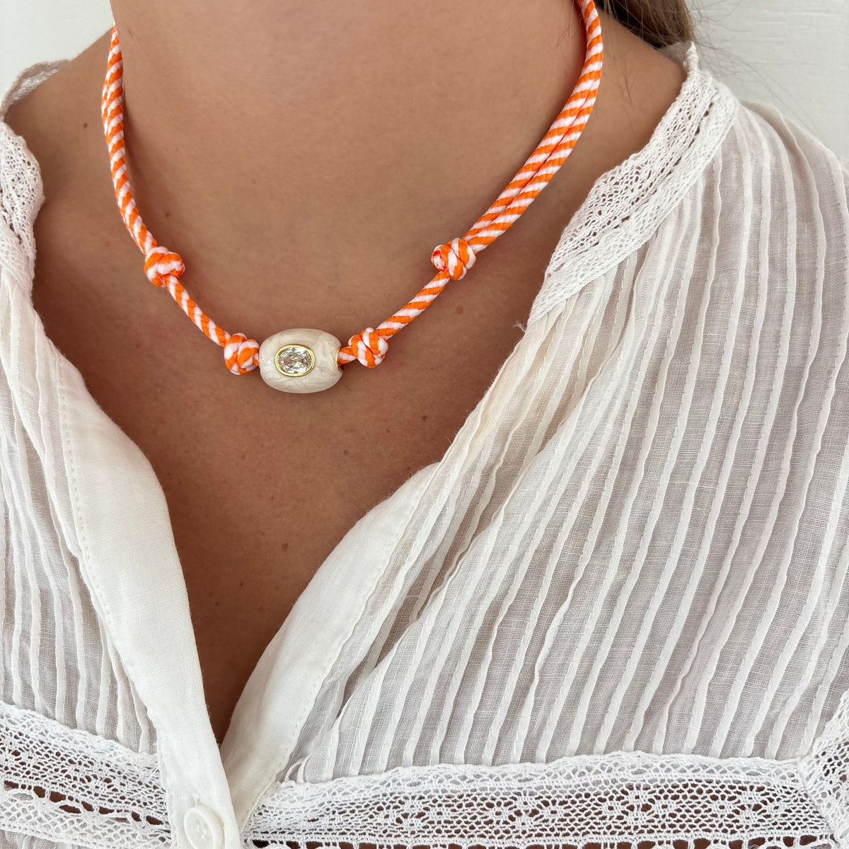 Orange stripe cord game day necklace
