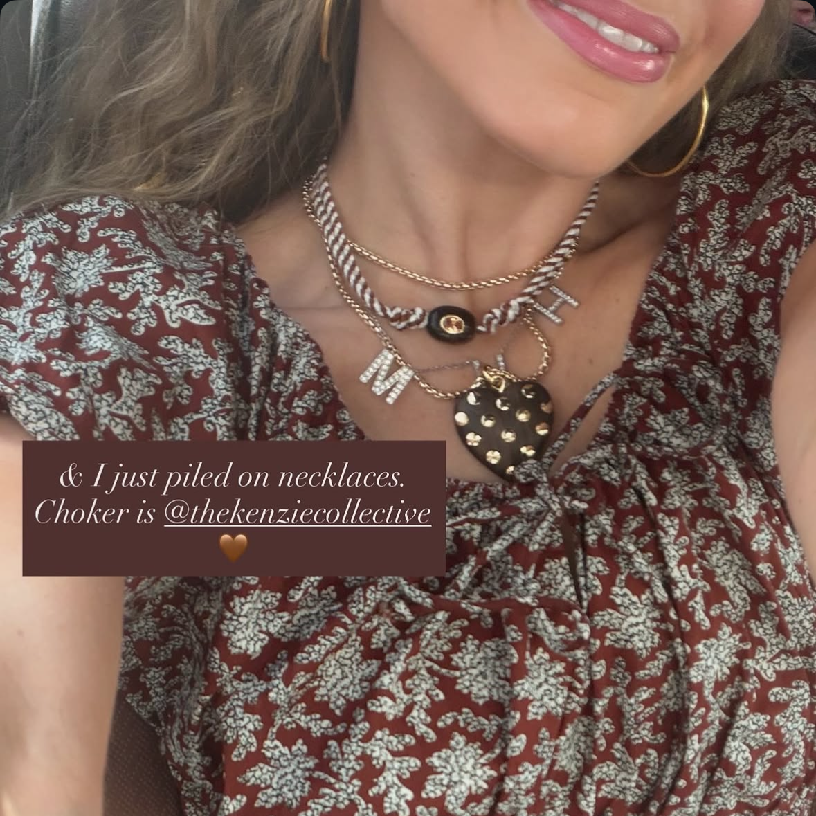 Brown stripe cord necklace with natural brown stone
