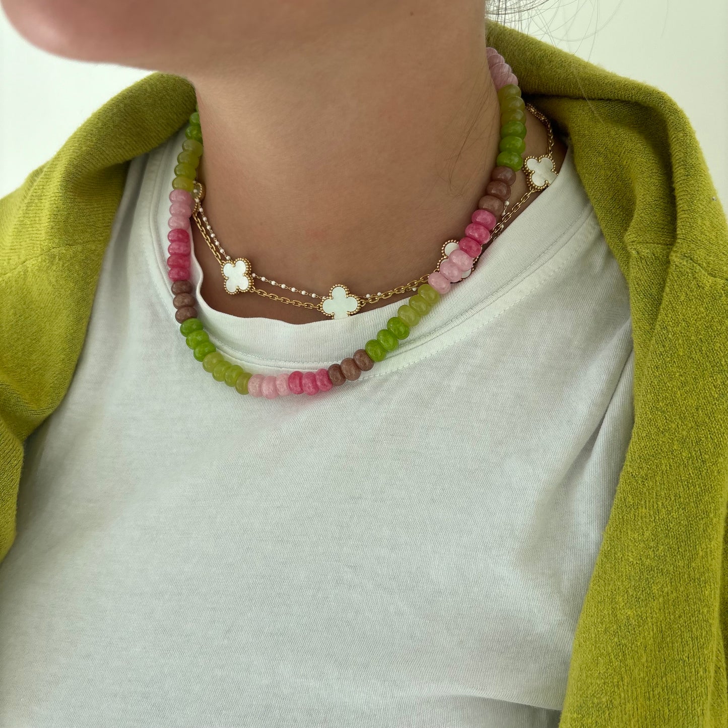 Celeste chartreuse and brown stone necklace