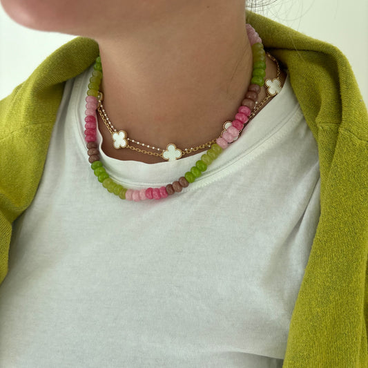 Celeste chartreuse and brown stone necklace