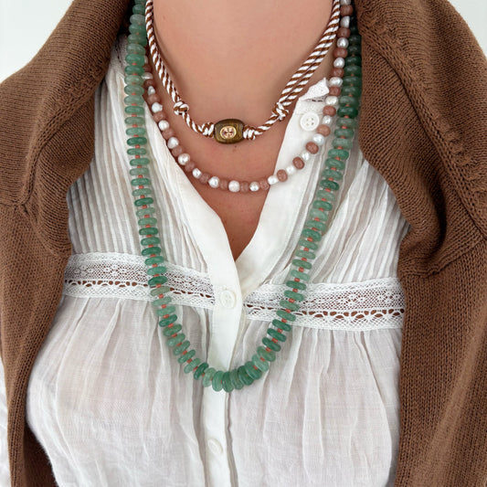 Sophia long green glass necklace