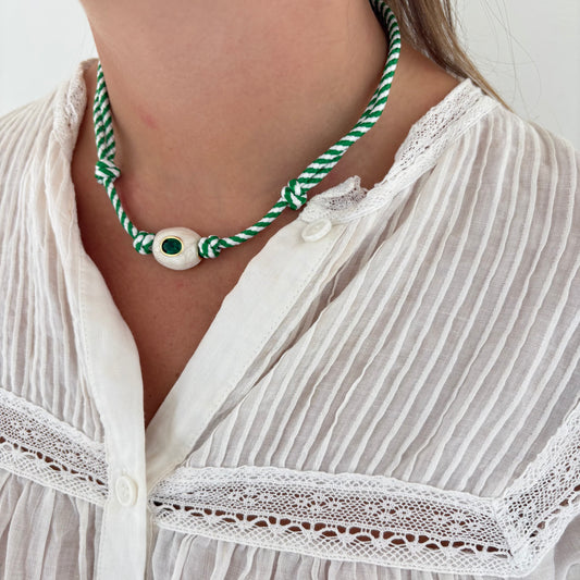 Green stripe cord necklace game day