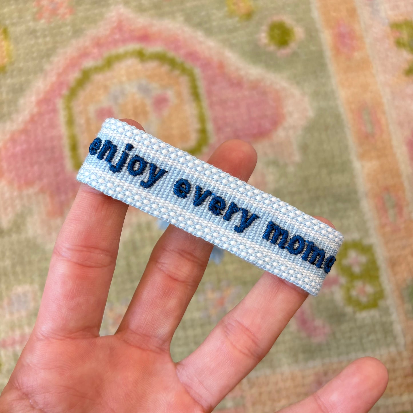 Enjoy every moment embrodiered tassel bracelet