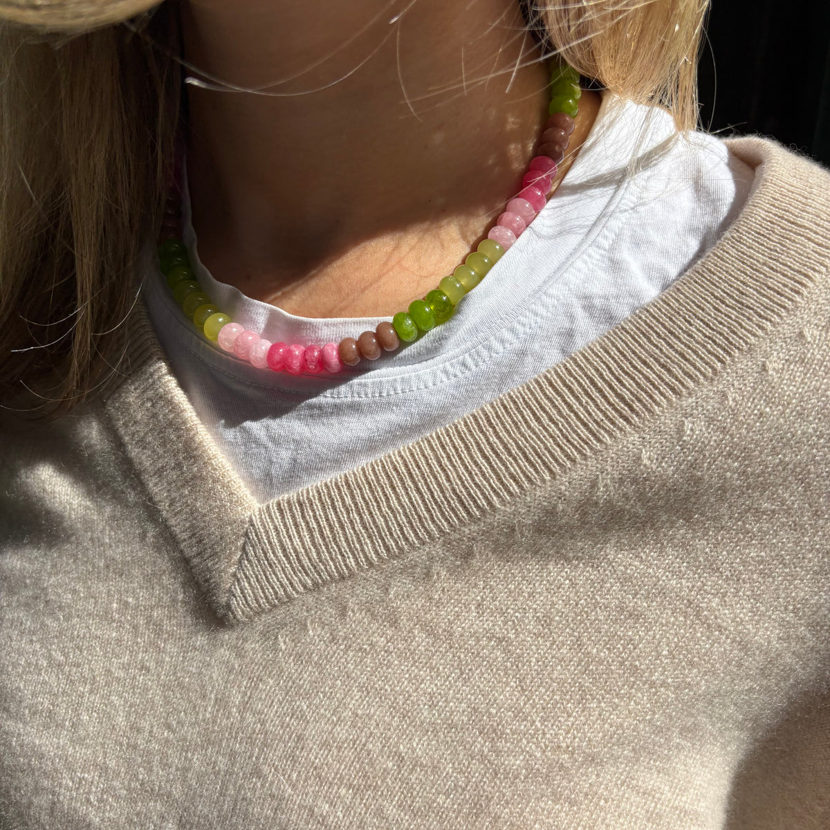 Celeste chartreuse and brown stone necklace