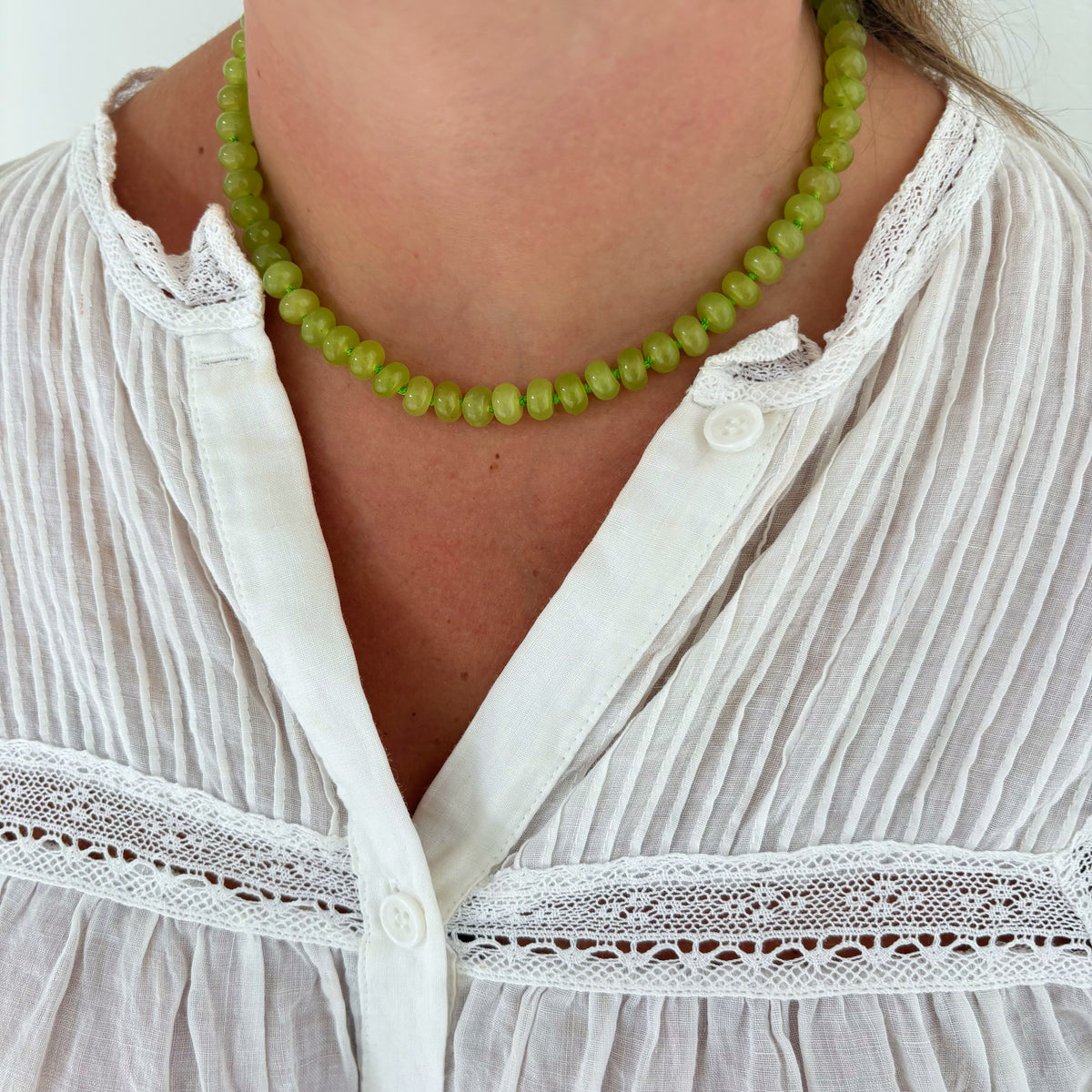 Chartreuse hand knotted stone necklace