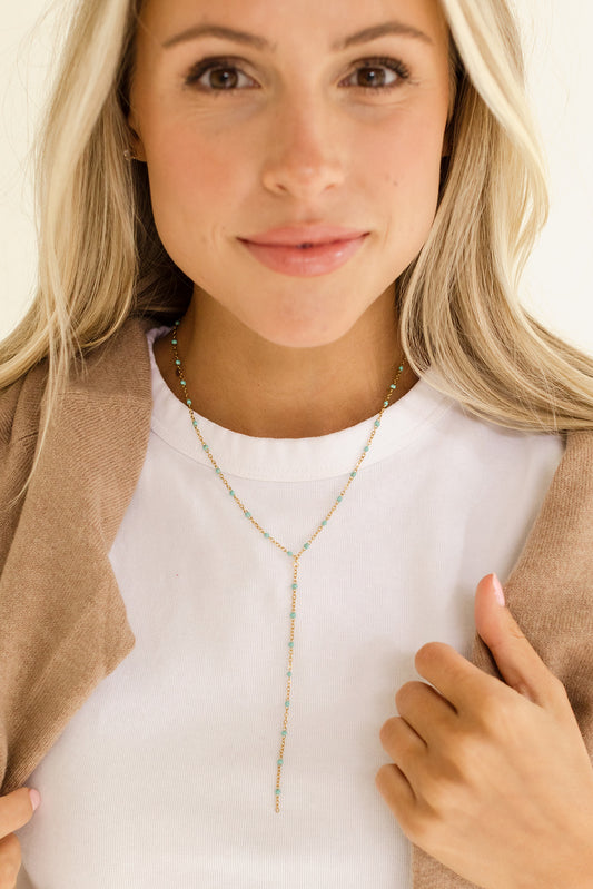 Eliza blue dainty lariat necklace
