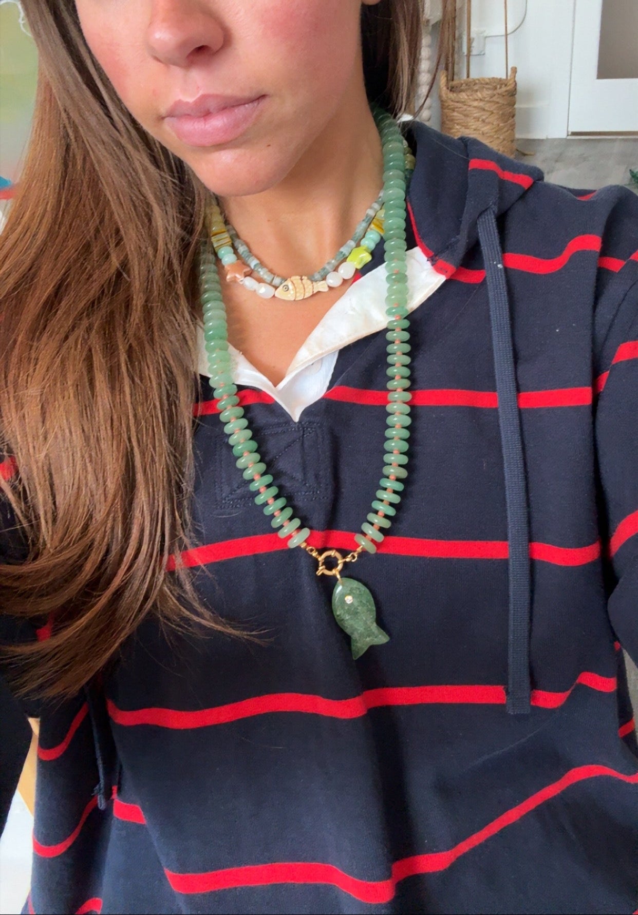 Catch of the day long necklace green fish sold out this is a preorder ships JUNE 15