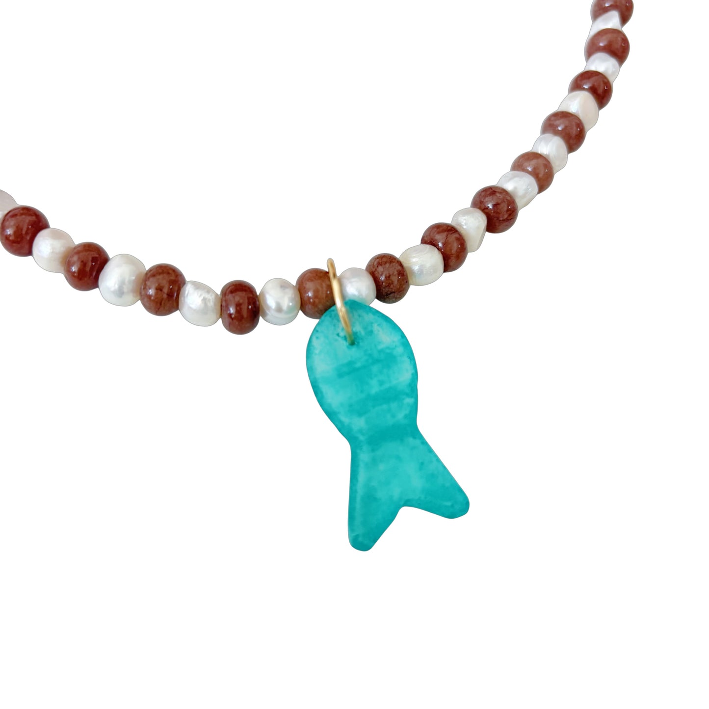 Rosemary pearl necklace with sea glass fish charm