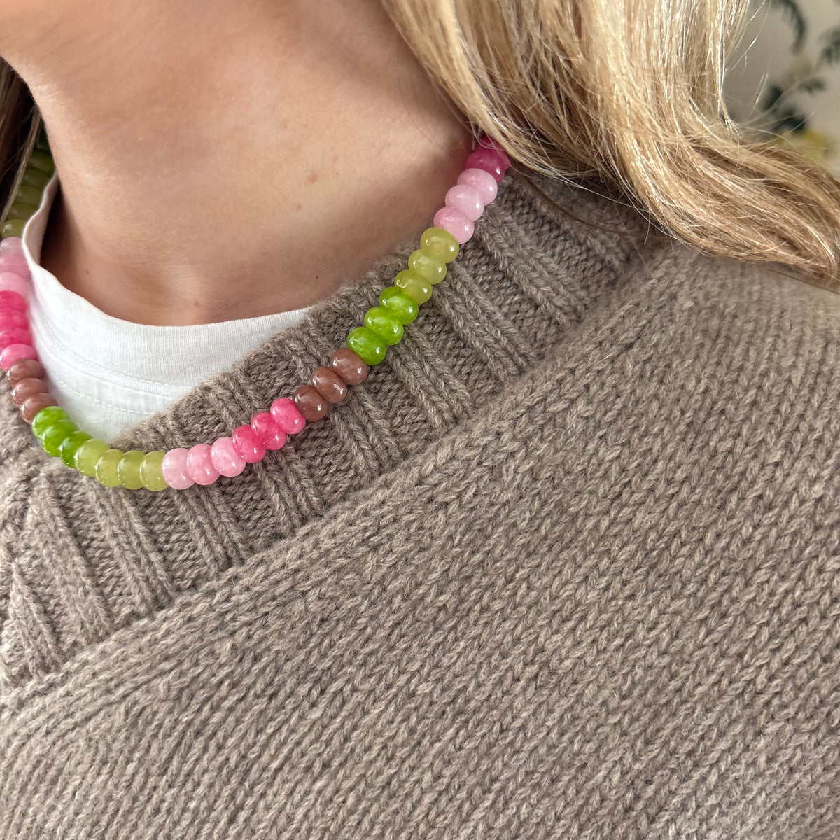 Celeste chartreuse and brown stone necklace