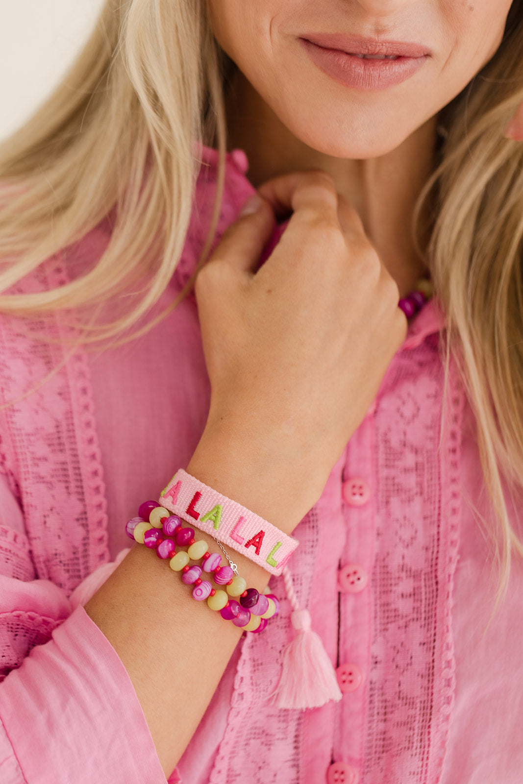 Holly bracelet red, pink & chartreuse stones