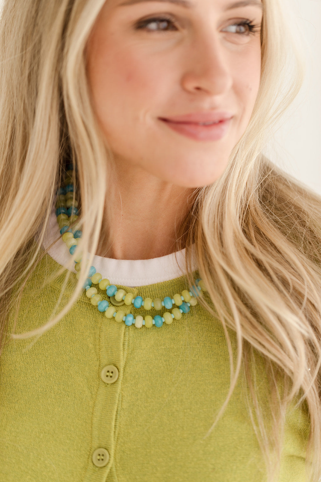 Chartreuse and blue stone necklace