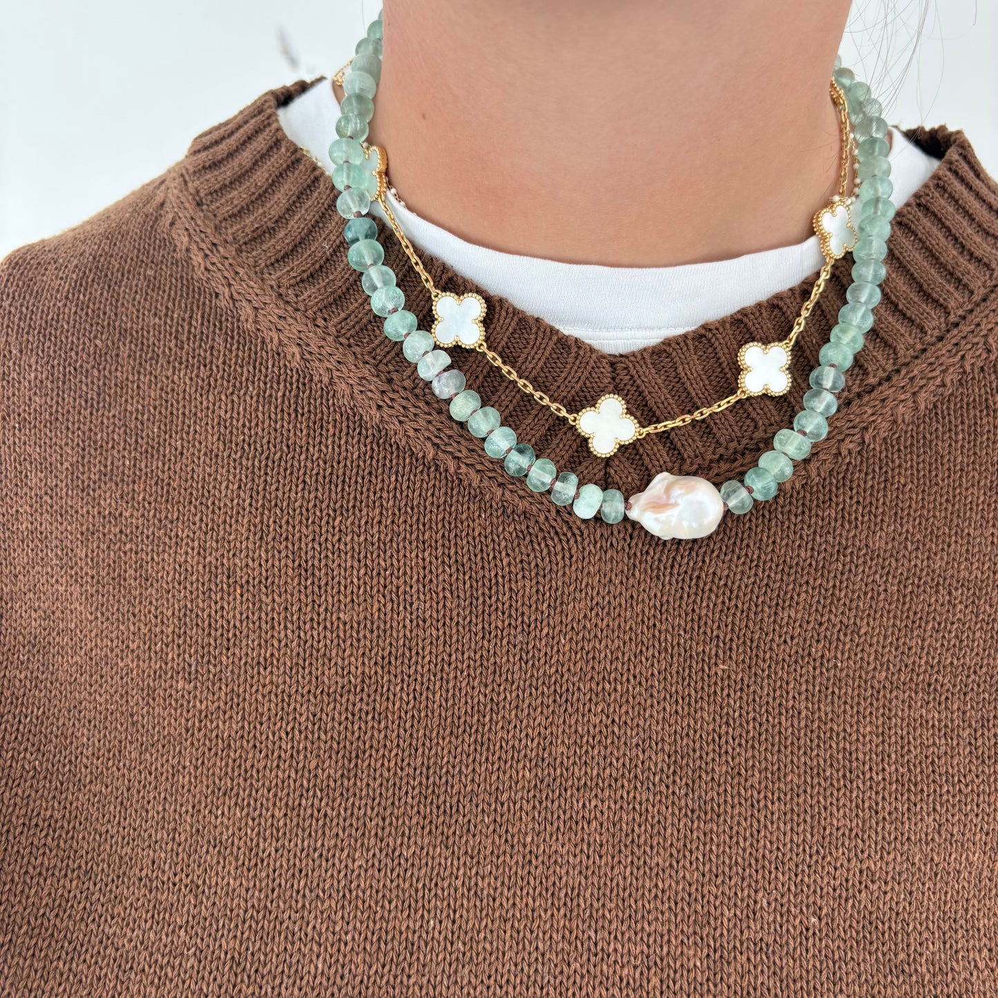 Eloise hand knotted genuine pearl necklace