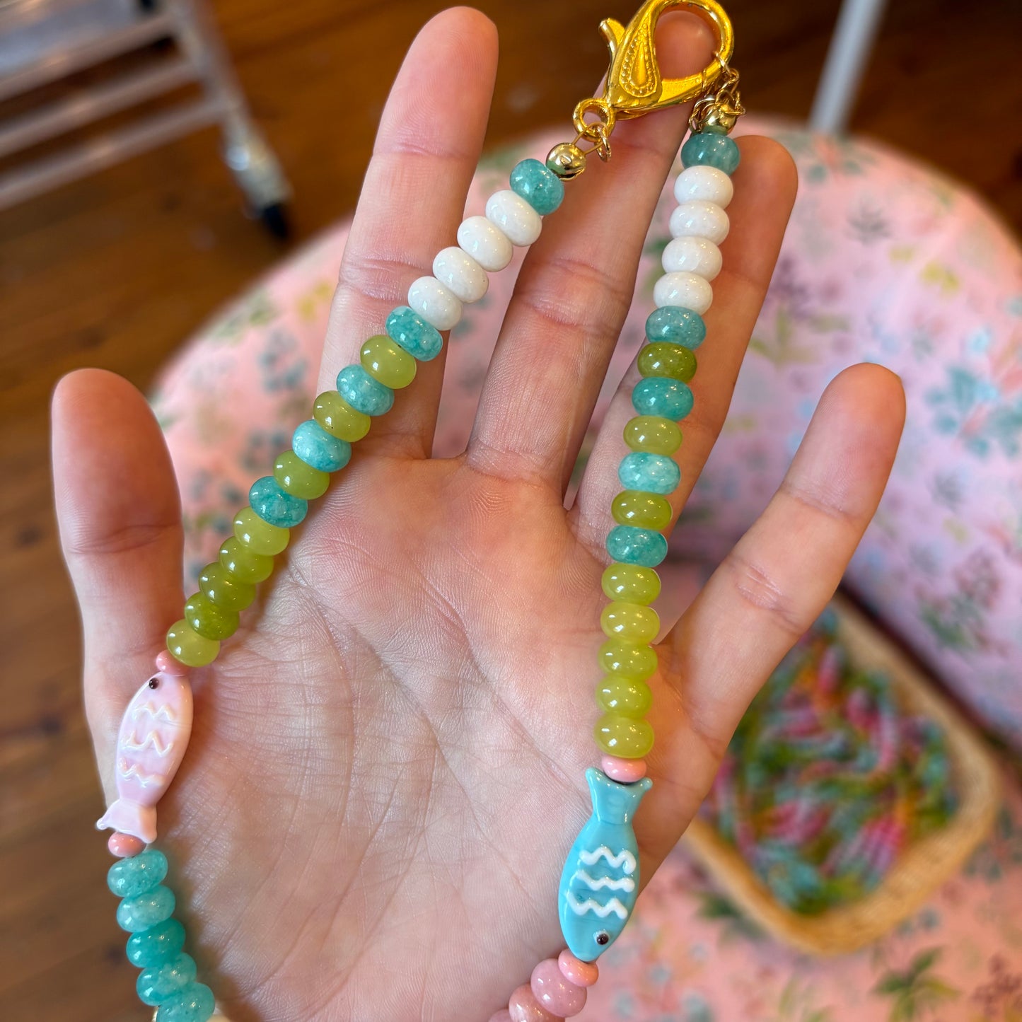 Happy fish glass necklace
