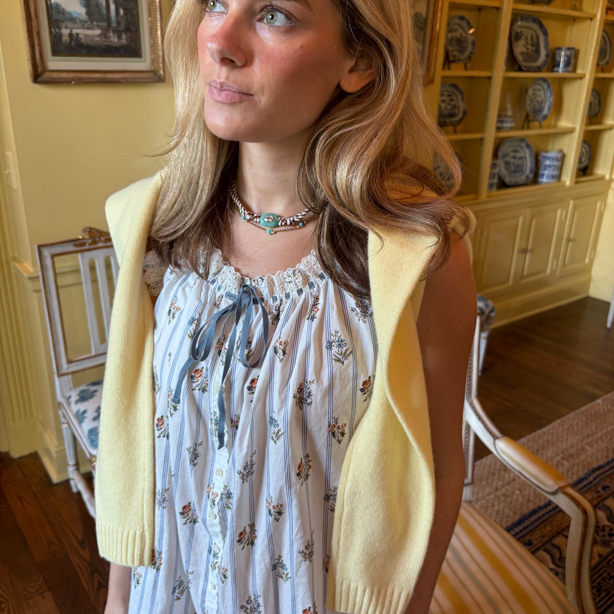 Brown stripe cord necklace with blue Amazonite stone