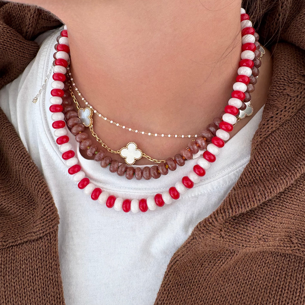 Red and white beaded necklace game day