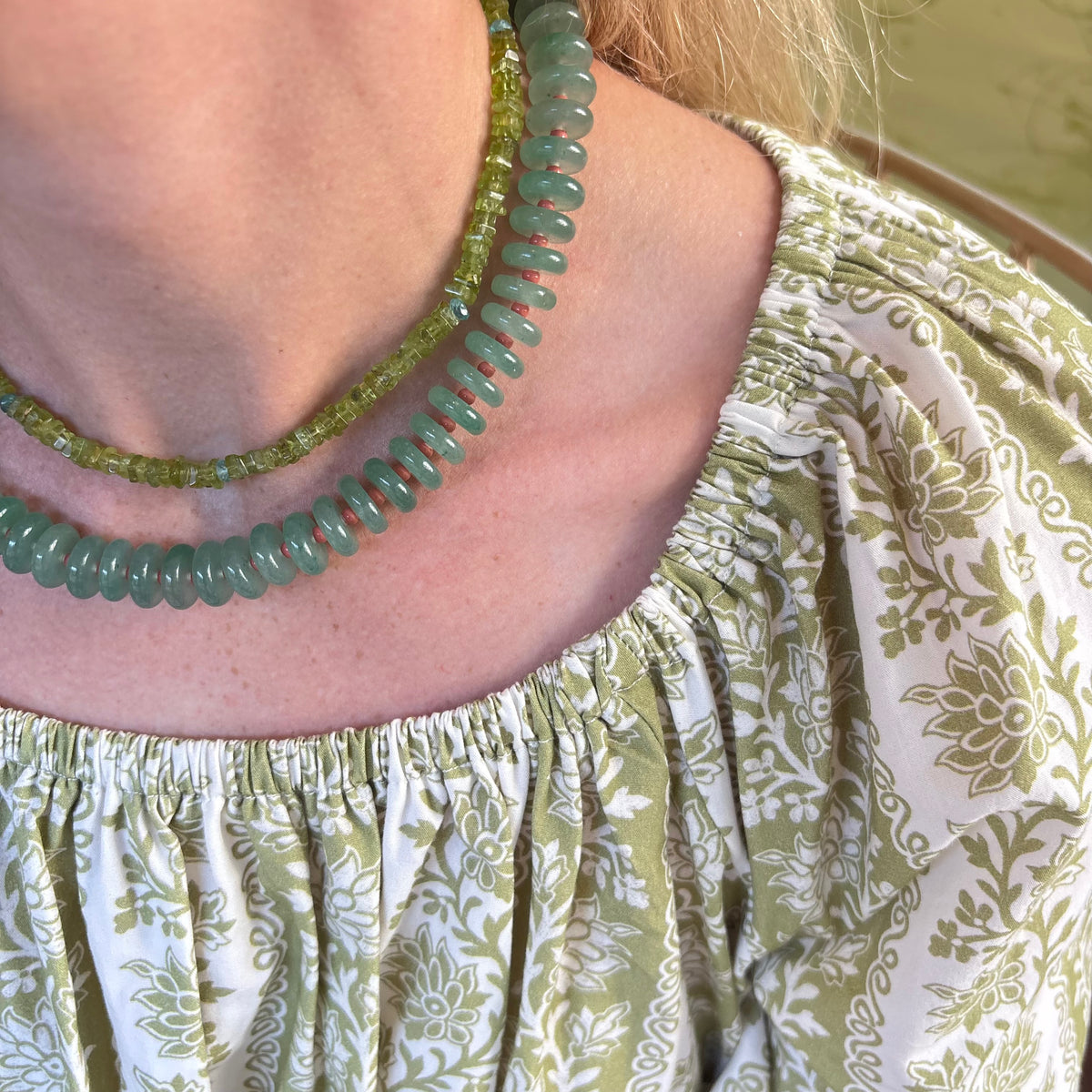 Peridot gemstone necklace chartreuse stones