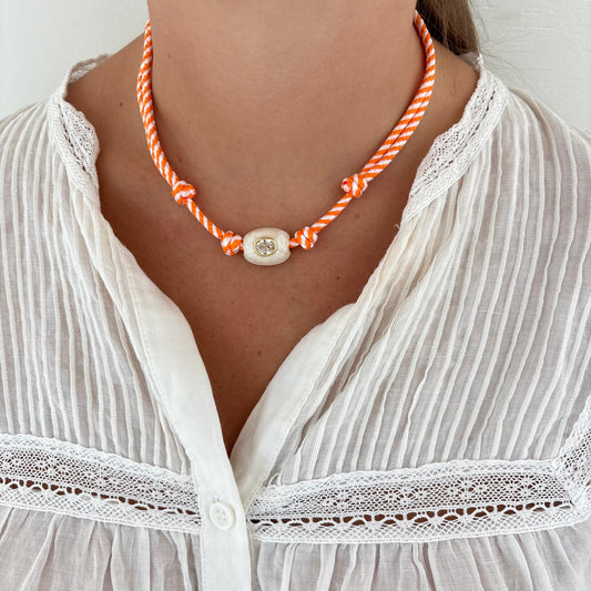 Orange stripe cord game day necklace
