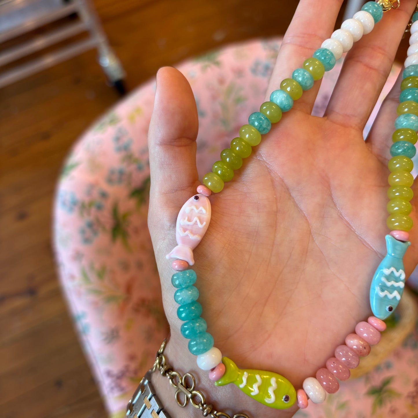 Happy fish glass necklace