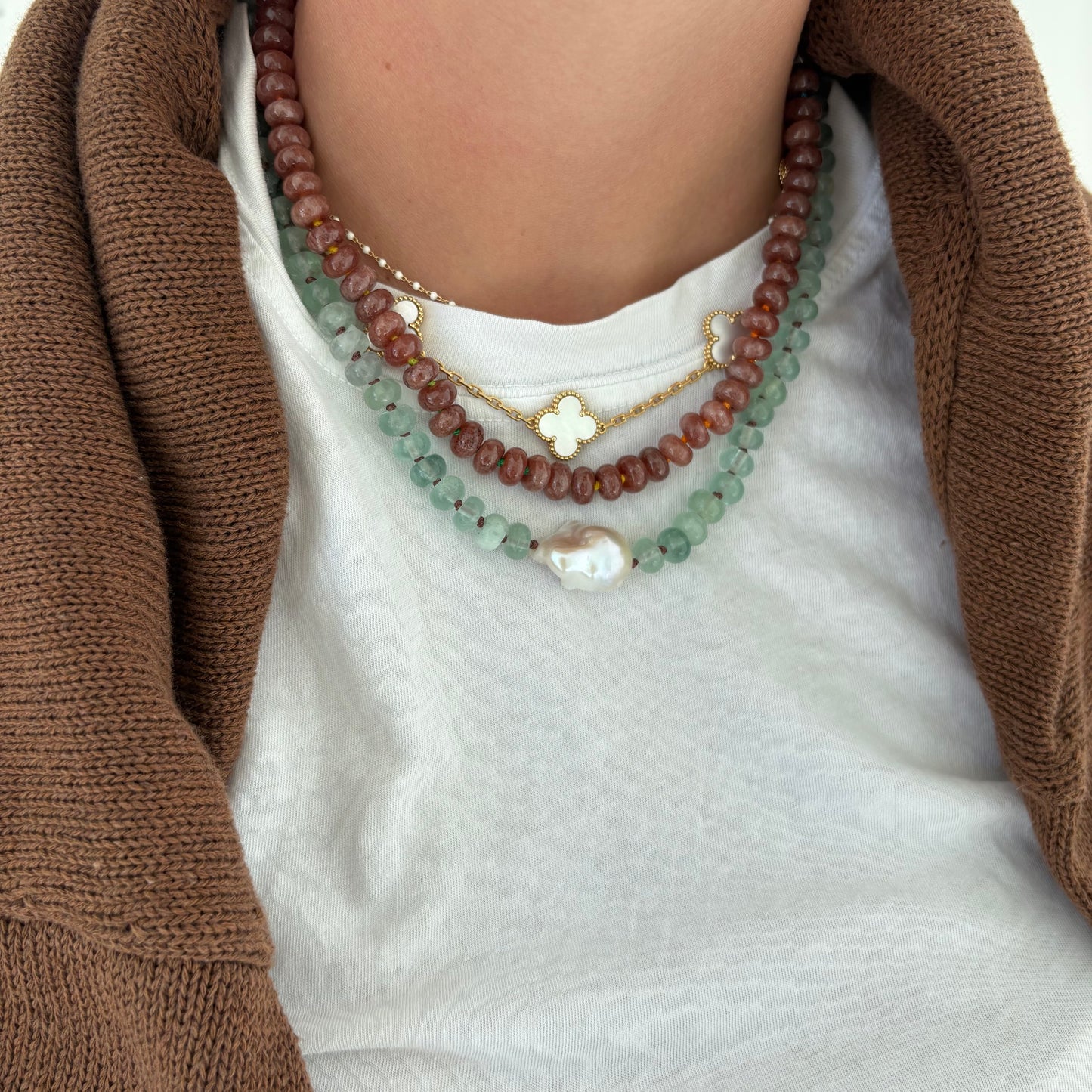 Eloise hand knotted genuine pearl necklace